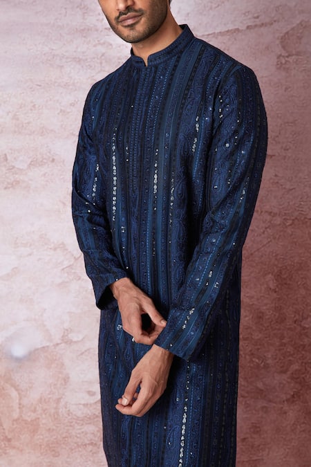 Asuka Blue Chanderi Silk Embroidery, Sequins Resham Kurta Set at Aza Fashions Asuka_Blue Chanderi Silk Embroidery, Sequins Resham Kurta Set _at_Aza_Fashions
