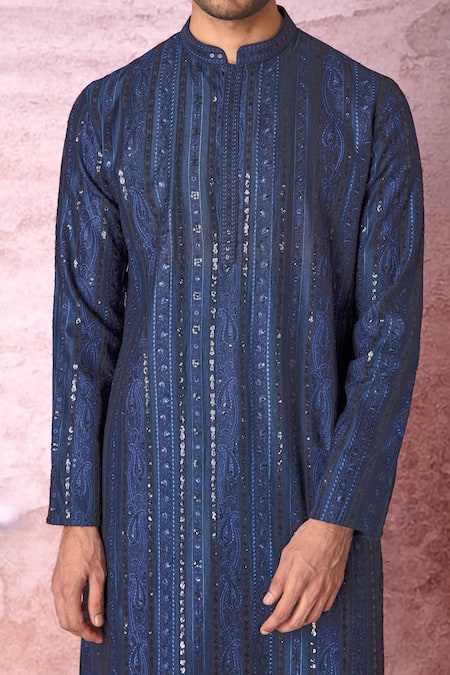 Buy Asuka Blue Chanderi Silk Embroidery, Sequins Resham Kurta Set Buy_Asuka_Blue Chanderi Silk Embroidery, Sequins Resham Kurta Set