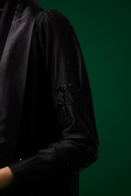 Meesa Black Chanderi Silk, Organza Crystals, Hand Embroidered Kurta Palazzo Set Online at Aza Fashions Meesa_Black Chanderi Silk, Organza Crystals, Hand Embroidered Kurta Palazzo Set _Online_at_Aza_Fashions