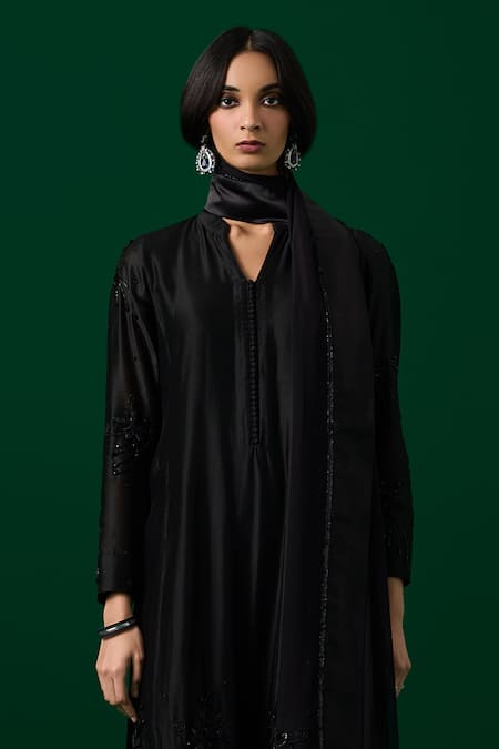 Buy Meesa Black Chanderi Silk, Organza Crystals, Hand Embroidered Kurta Palazzo Set Online at Aza Fashions Buy_Meesa_Black Chanderi Silk, Organza Crystals, Hand Embroidered Kurta Palazzo Set _Online_at_Aza_Fashions