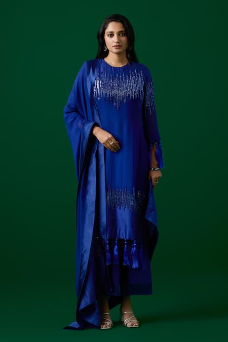 Meesa Crystal Embroidered Kurta Palazzo Set 