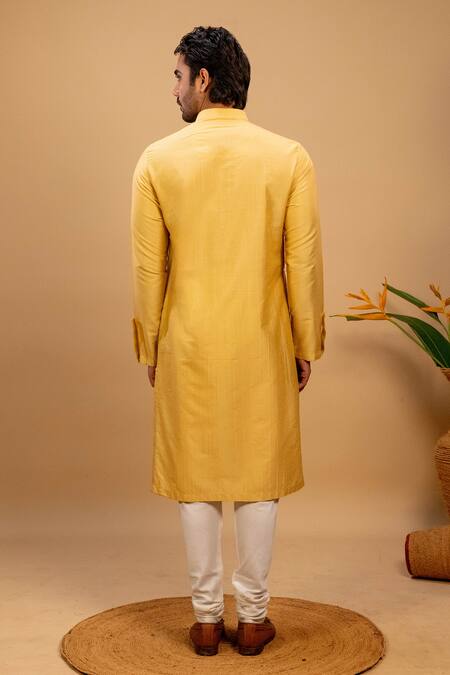 Shop Agape Yellow Cotton Silk Embroidered Braided Kurta And Churidar Set at Aza Fashions Shop_Agape_Yellow Cotton Silk Embroidered Braided Kurta And Churidar Set_at_Aza_Fashions