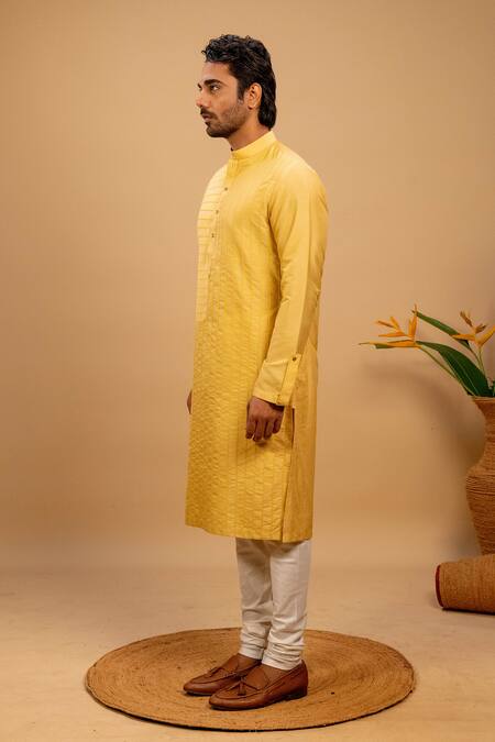 Buy Agape Yellow Cotton Silk Embroidered Braided Kurta And Churidar Set Online at Aza Fashions Buy_Agape_Yellow Cotton Silk Embroidered Braided Kurta And Churidar Set_Online_at_Aza_Fashions