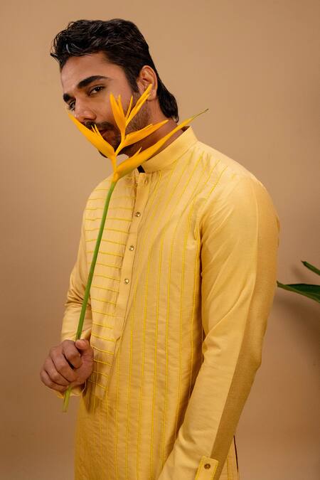 Agape Yellow Cotton Silk Embroidered Braided Kurta And Churidar Set at Aza Fashions Agape_Yellow Cotton Silk Embroidered Braided Kurta And Churidar Set_at_Aza_Fashions