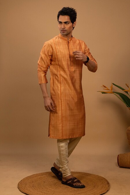 Agape Orange Silk Embroidered Plain Straight Kurta And Churidar Set