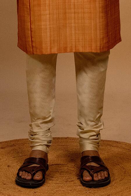 Agape_Orange Silk Embroidered Plain Straight Kurta And Churidar Set_Online_at_Aza_Fashions