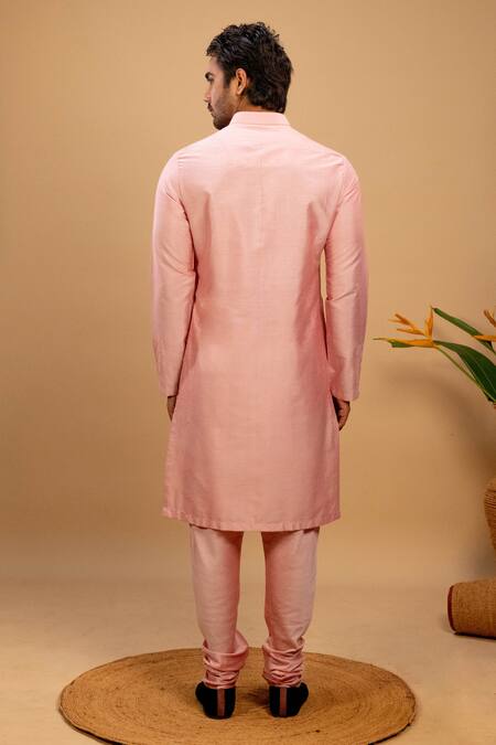 Shop Agape Pink Cotton Silk Cross Pintucked Yoke Kurta And Churidar Set at Aza Fashions Shop_Agape_Pink Cotton Silk Cross Pintucked Yoke Kurta And Churidar Set_at_Aza_Fashions