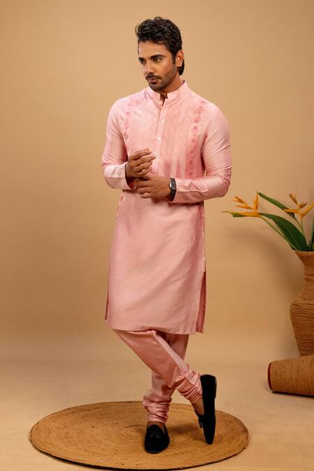 Buy Agape Pink Cotton Silk Cross Pintucked Yoke Kurta And Churidar Set Online at Aza Fashions Buy_Agape_Pink Cotton Silk Cross Pintucked Yoke Kurta And Churidar Set_Online_at_Aza_Fashions