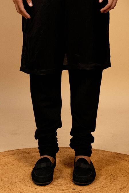 Agape_Black Cotton Pintuck Yoked Kurta And Churidar Set_Online_at_Aza_Fashions