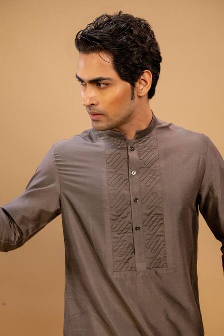 Agape Grey Cotton Silk Quilt Embroidered Placket Kurta And Churidar Set at Aza Fashions Agape_Grey Cotton Silk Quilt Embroidered Placket Kurta And Churidar Set_at_Aza_Fashions