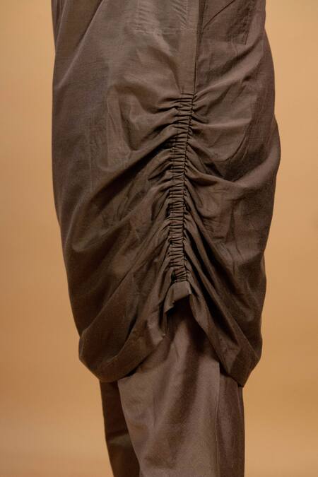 Shop Agape Grey Cotton Silk Quilt Embroidered Placket Kurta And Churidar Set Shop_Agape_Grey Cotton Silk Quilt Embroidered Placket Kurta And Churidar Set