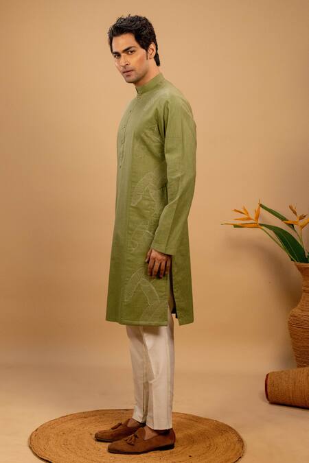Agape Green Cotton Embroidered Thread Quilted Kurta And Churidar Set Online at Aza Fashions Agape_Green Cotton Embroidered Thread Quilted Kurta And Churidar Set_Online_at_Aza_Fashions