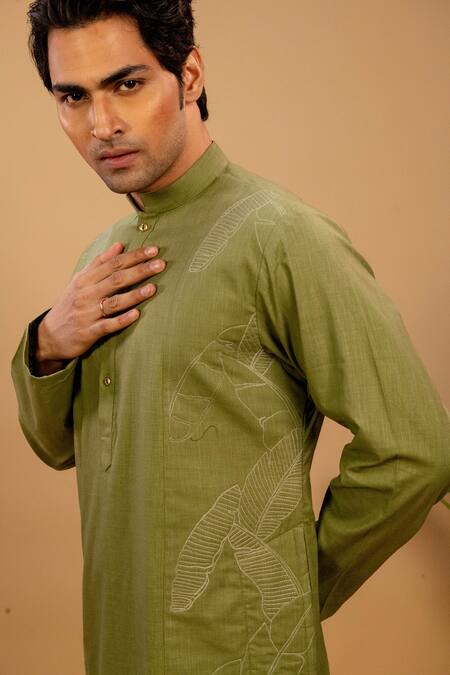 Agape Green Cotton Embroidered Thread Quilted Kurta And Churidar Set at Aza Fashions Agape_Green Cotton Embroidered Thread Quilted Kurta And Churidar Set_at_Aza_Fashions