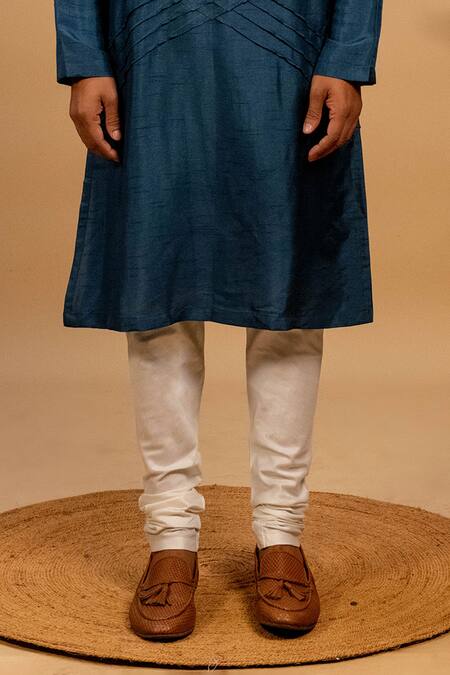 Buy_Agape_Blue Silk Criss Cross Quilted Kurta And Churidar Set_Online_at_Aza_Fashions