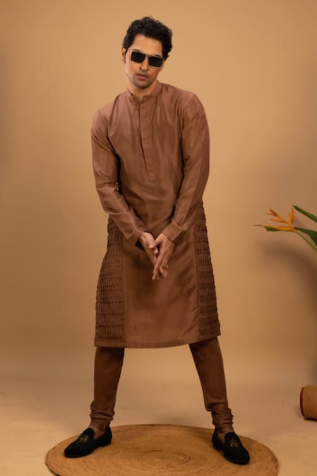 Agape Silk Pintucked Kurta & Churidar Set 