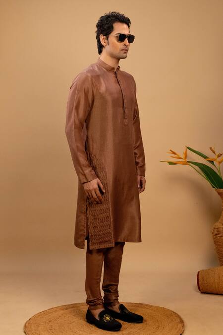 Buy_Agape_Brown Silk Pintucked Kurta And Churidar Set_Online_at_Aza_Fashions