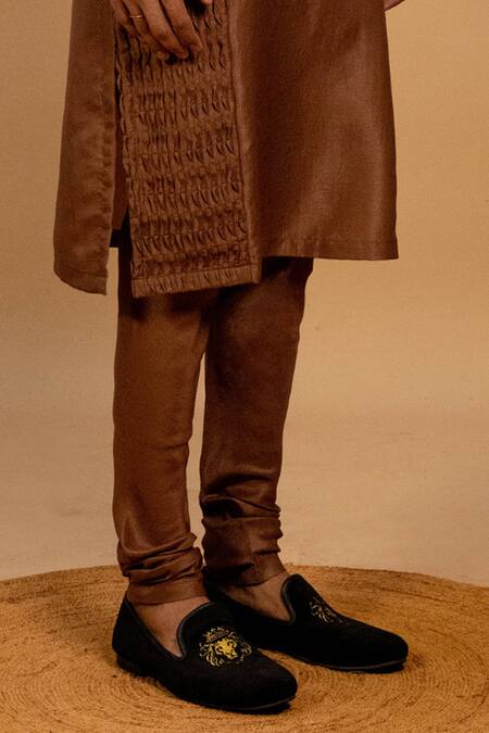 Shop_Agape_Brown Silk Pintucked Kurta And Churidar Set_Online_at_Aza_Fashions