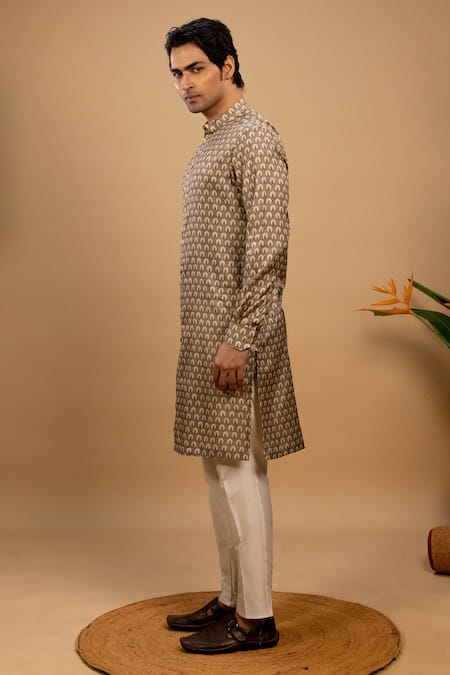 Buy_Agape_Brown Muslin Printed Shirt Kurta And Trouser Set