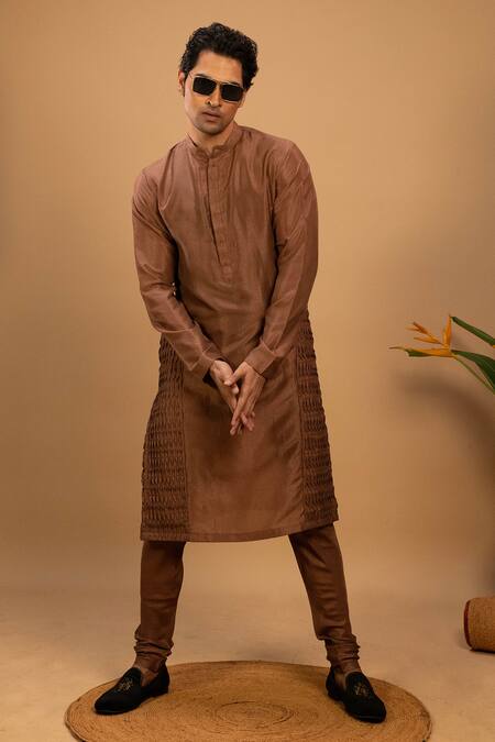 Agape_Brown Silk Geometric Printed Bundi Kurta Set_Online_at_Aza_Fashions