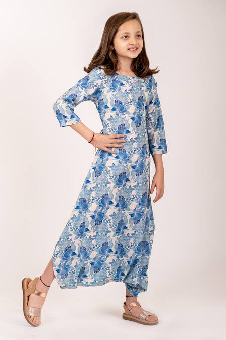 Buy_Pasha India_Blue Cotton, Rayon Bluebell Bloom Print Dhoti Jumpsuit _Online_at_Aza_Fashions