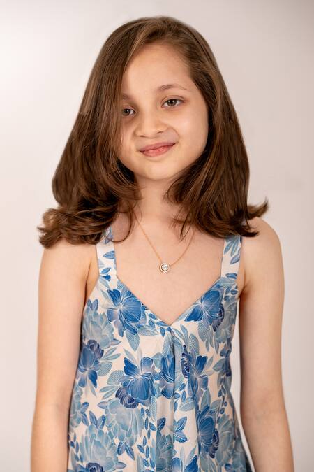 Buy_Pasha India_Blue Cotton, Rayon Blossom Print Asymmetric Palazzo Jumpsuit _Online_at_Aza_Fashions