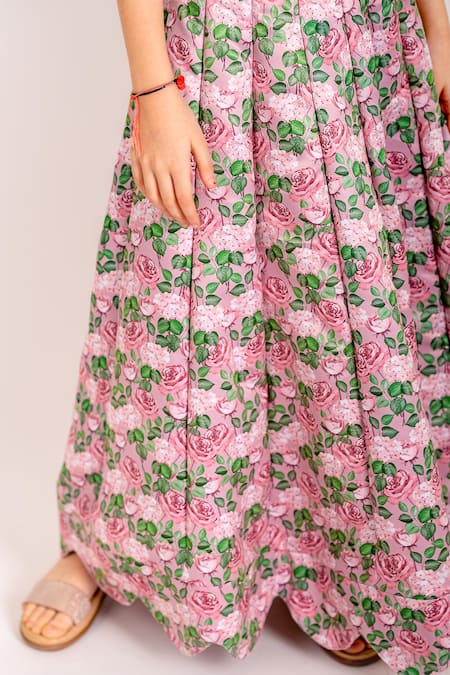 Buy_Pasha India_Pink Organza, Denim Embroidery Petunia Garden Print Lehenga Set _Online_at_Aza_Fashions