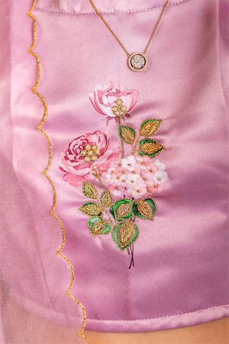 Pasha India_Pink Organza, Denim Embroidery Petunia Garden Print Lehenga Set _at_Aza_Fashions