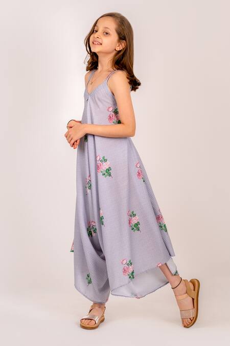 Pasha India_Blue Cotton, Rayon Polka Petunia Print Palazzo Jumpsuit _Online_at_Aza_Fashions