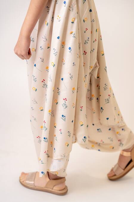 Buy_Pasha India_Beige Cotton, Rayon Ditsy Bloom Print Palazzo Jumpsuit _Online_at_Aza_Fashions