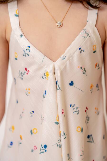 Buy_Pasha India_Beige Cotton, Rayon Ditsy Bloom Print Palazzo Jumpsuit 