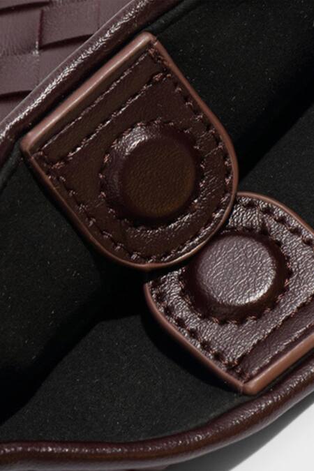 Pine And Drew_Brown Checkered Woven Leather Handbag_Online_at_Aza_Fashions