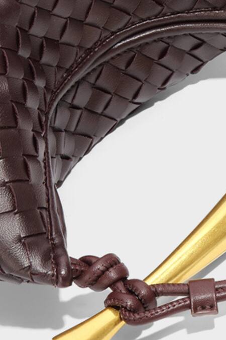 Buy_Pine And Drew_Brown Checkered Woven Leather Handbag_Online_at_Aza_Fashions