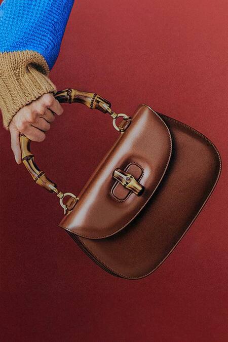 Shop Pine And Drew Brown Checkered Woven Leather Handbag at Aza Fashions Shop_Pine And Drew_Brown Checkered Woven Leather Handbag_at_Aza_Fashions