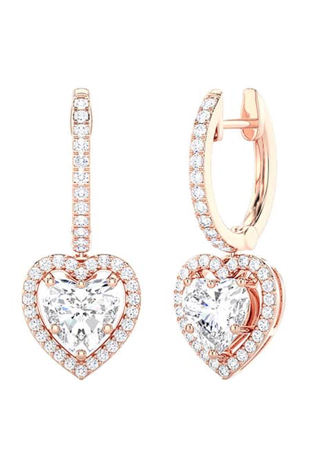 14K White Gold Pave Diamond Heart Earrings for Women 0.76ct 405832