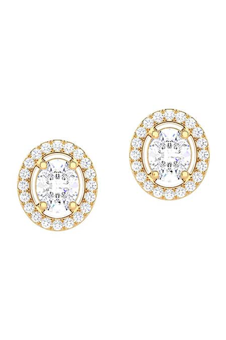 joules by radhika Gold Plated Solitaire Stone Halo Charm Studs 