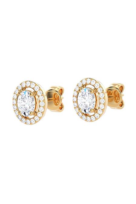Shop_Joules By Radhika_Gold Plated Diamonds, Crystals Solitaire Stone Halo Charm Studs_at_Aza_Fashions