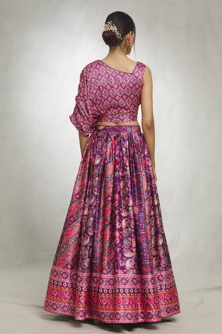 Shop Samyukta Singhania Purple Georgette, Denim Sequins, Embroidery Paisley Geometric Print Lehenga Set at Aza Fashions Shop_Samyukta Singhania_Purple Georgette, Denim Sequins, Embroidery Paisley Geometric Print Lehenga Set_at_Aza_Fashions