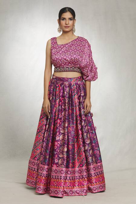 Samyukta Singhania Purple Georgette, Denim Sequins, Embroidery Paisley Geometric Print Lehenga Set Online at Aza Fashions Samyukta Singhania_Purple Georgette, Denim Sequins, Embroidery Paisley Geometric Print Lehenga Set_Online_at_Aza_Fashions