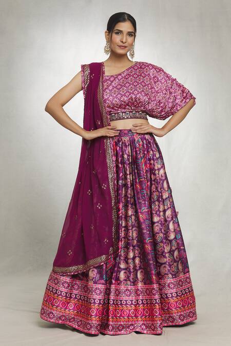 Buy Samyukta Singhania Purple Georgette, Denim Sequins, Embroidery Paisley Geometric Print Lehenga Set Online at Aza Fashions Buy_Samyukta Singhania_Purple Georgette, Denim Sequins, Embroidery Paisley Geometric Print Lehenga Set_Online_at_Aza_Fashions