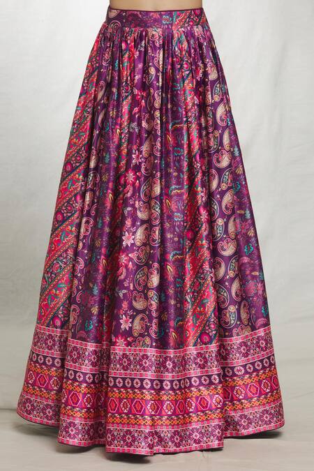 Samyukta Singhania Purple Georgette, Denim Sequins, Embroidery Paisley Geometric Print Lehenga Set at Aza Fashions Samyukta Singhania_Purple Georgette, Denim Sequins, Embroidery Paisley Geometric Print Lehenga Set_at_Aza_Fashions