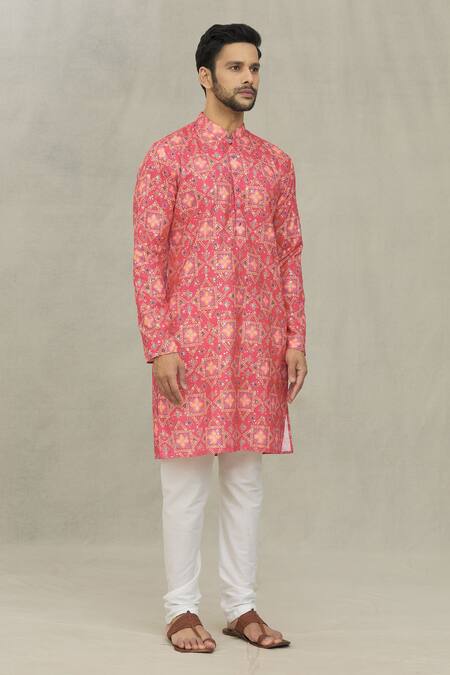 Buy Arihant Rai Sinha Red Cotton Embroidery Geometric Bandhani Print Kurta Online at Aza Fashions Buy_Arihant Rai Sinha_Red Cotton Embroidery Geometric Bandhani Print Kurta _Online_at_Aza_Fashions