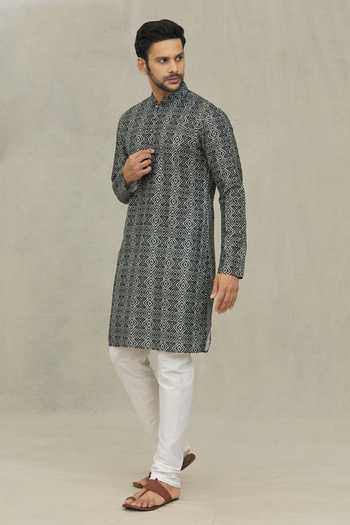 Shop_Arihant Rai Sinha_Black Jacquard Diamond Jaal Print Kurta _Online_at_Aza_Fashions