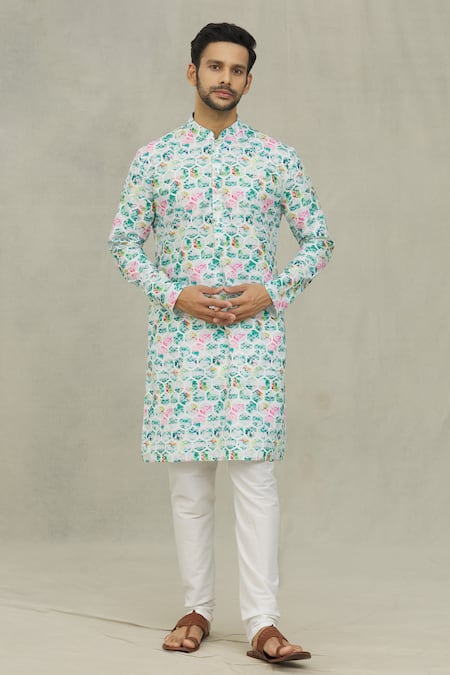 Arihant Rai Sinha White Cotton Abstract Hexagon Print Kurta