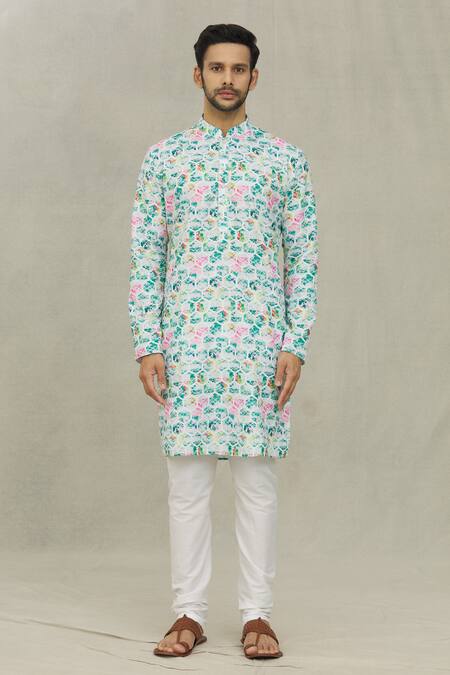Arihant Rai Sinha White Cotton Abstract Hexagon Print Kurta Online at Aza Fashions Arihant Rai Sinha_White Cotton Abstract Hexagon Print Kurta _Online_at_Aza_Fashions