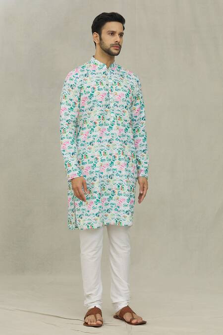 Buy Arihant Rai Sinha White Cotton Abstract Hexagon Print Kurta Online at Aza Fashions Buy_Arihant Rai Sinha_White Cotton Abstract Hexagon Print Kurta _Online_at_Aza_Fashions