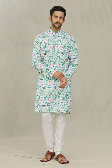 Shop Arihant Rai Sinha White Cotton Abstract Hexagon Print Kurta Online at Aza Fashions Shop_Arihant Rai Sinha_White Cotton Abstract Hexagon Print Kurta _Online_at_Aza_Fashions