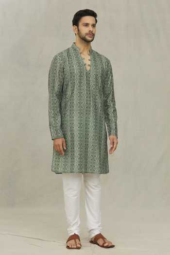 Buy Arihant Rai Sinha Green Jacquard Diamond Jaal Print Kurta Online at Aza Fashions Buy_Arihant Rai Sinha_Green Jacquard Diamond Jaal Print Kurta _Online_at_Aza_Fashions