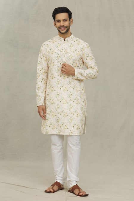 Arihant Rai Sinha Leaf Print Cotton Kurta 