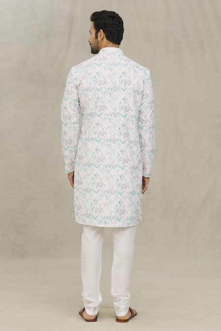 Shop Arihant Rai Sinha White Cotton Embroidery Foliage Print Kurta at Aza Fashions Shop_Arihant Rai Sinha_White Cotton Embroidery Foliage Print Kurta _at_Aza_Fashions