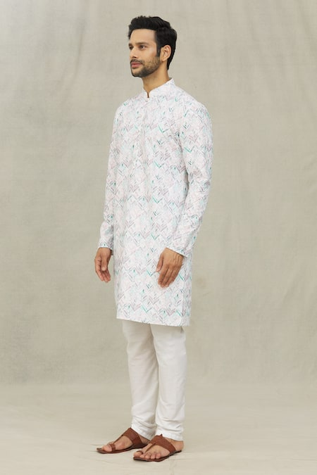 Buy Arihant Rai Sinha White Cotton Embroidery Foliage Print Kurta Online at Aza Fashions Buy_Arihant Rai Sinha_White Cotton Embroidery Foliage Print Kurta _Online_at_Aza_Fashions